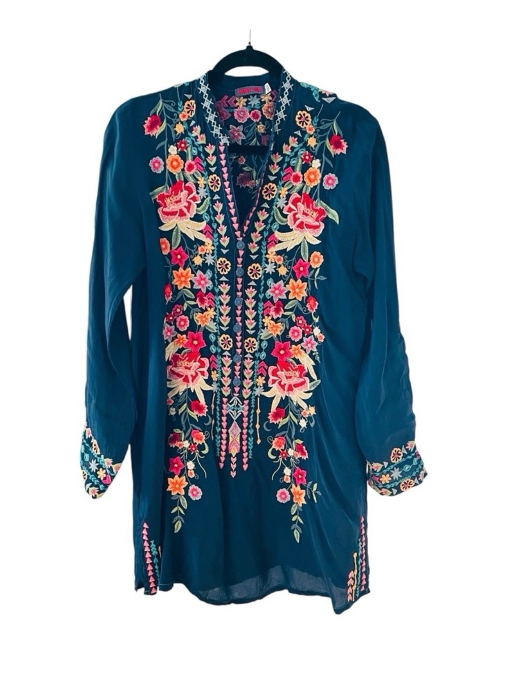 Johnny Was Annette Floral Embroidered Tunic Blue Size XS - Picture 4 of 9